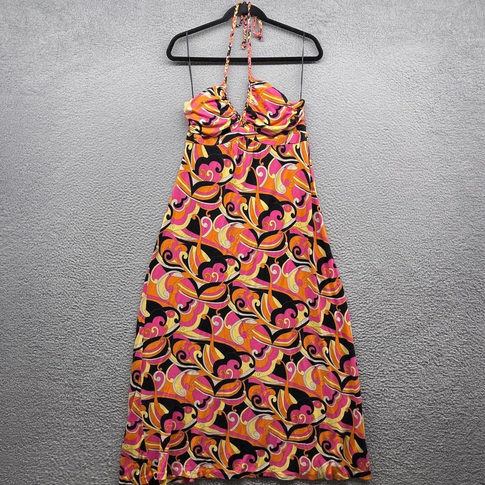 INC Womens Maxi Dress Multicolor Geometric Halter Strap V-Neck Pullover Size L